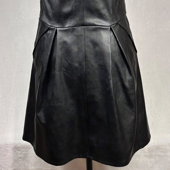 Kendall + Kylie Black Faux Leather Mini Dress L Strappy Back Fit & Flare Whimsy - Picture 8 of 13